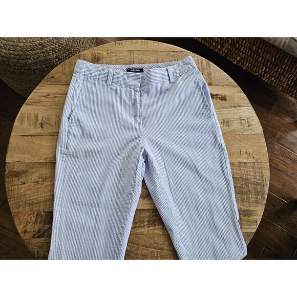 Lands' End Seersucker Straight Leg Crop In Blue Stripe Women's 2 EUC Nautical - Picture 8 of 8